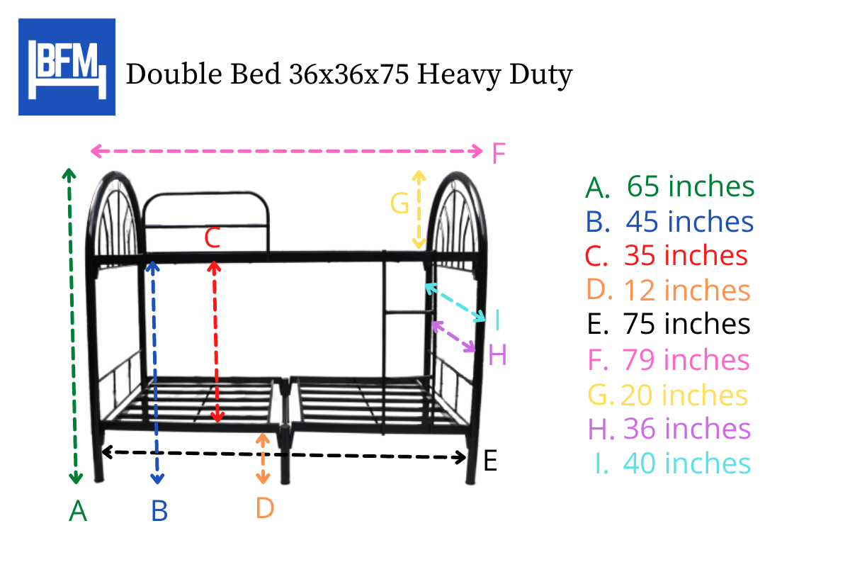 Double Deck Single Size Heavy Duty 36x36x75 Measurement