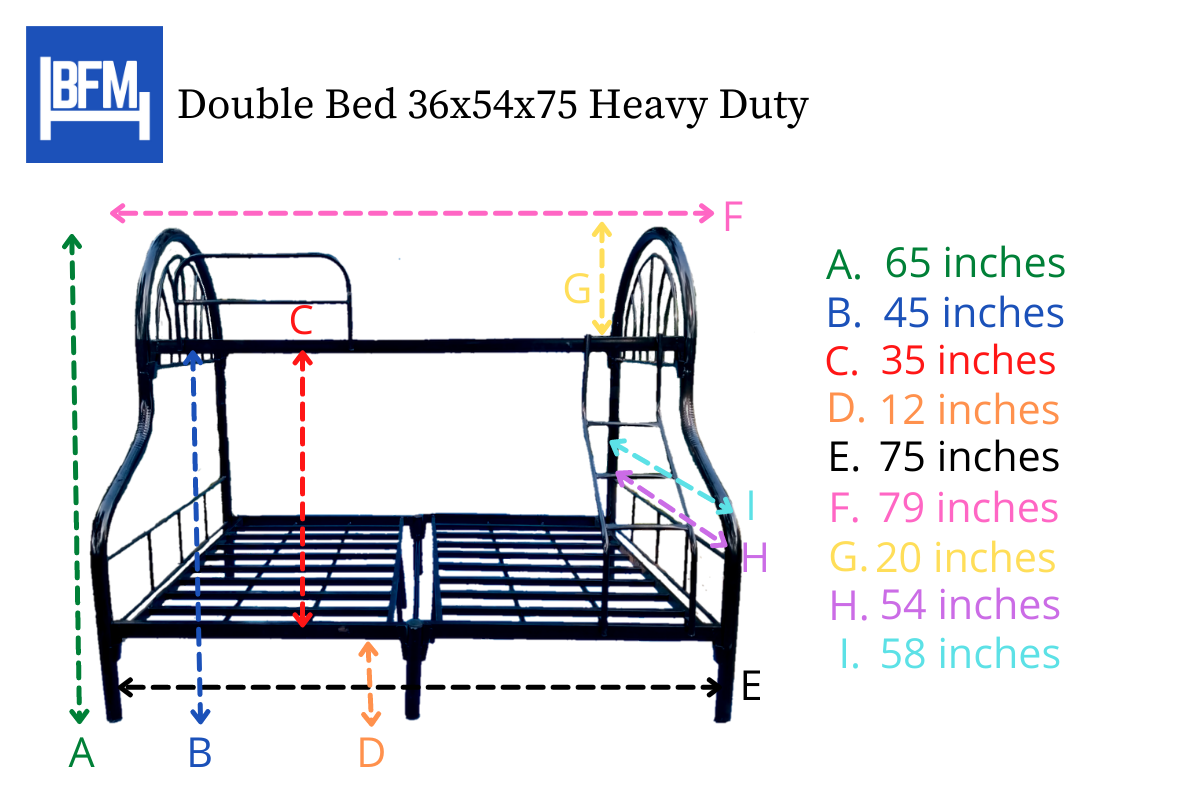 Double Deck Full Size Heavy Duty 36x54x75 Measurement