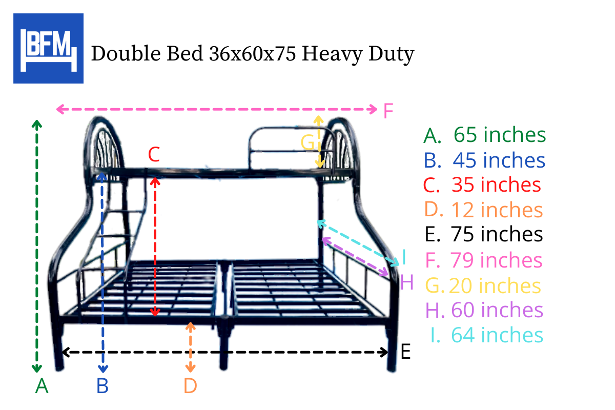 Double Deck Queen Size Heavy Duty 36x60x75 Measurement